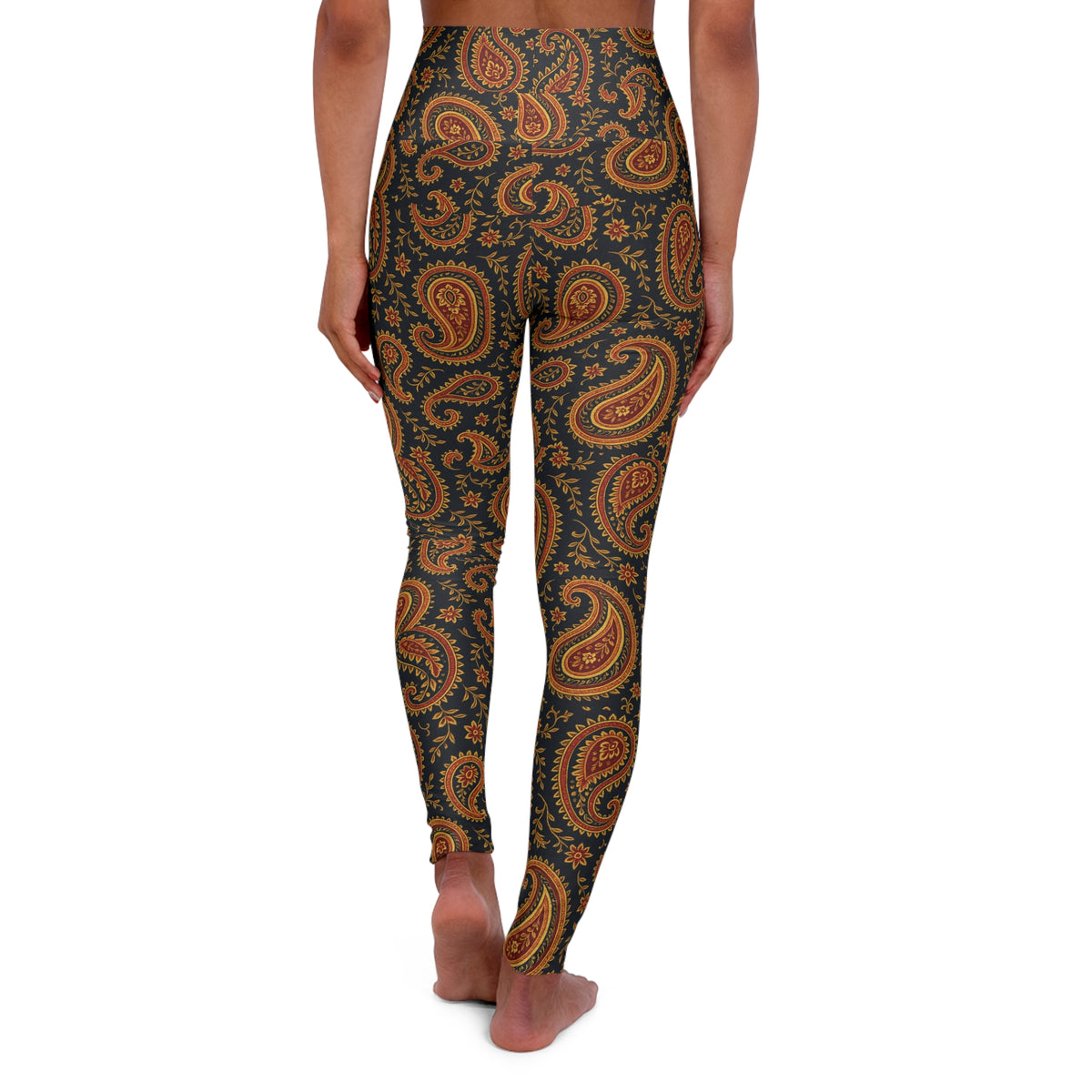 Autumn Paisley Print Leggings High Waisted Yoga Leggings | Brown Orange Patterned