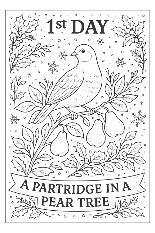 12 Days of Christmas Coloring Book, Holiday Activity (Digital Download)