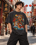 Dragon and Tiger Mythic Clash Snow Wash Raw-Hem Boxy T-Shirt