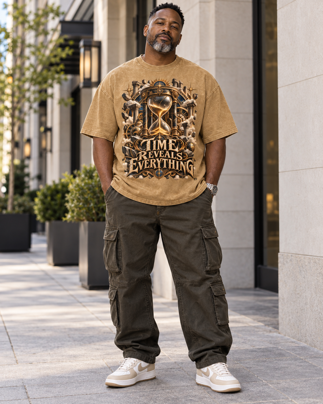 Time Reveals Everything - Snow Washed Oversized Cotton Graphic T-Shirt