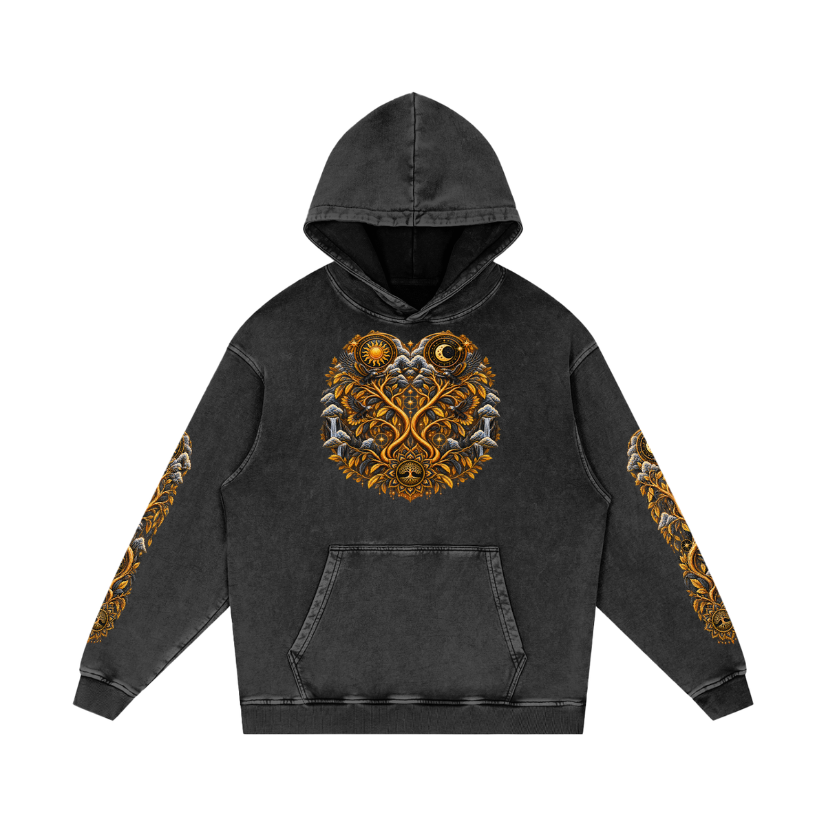 Unified Celestial Tree Snow Washed Loose Cotton Hoodie