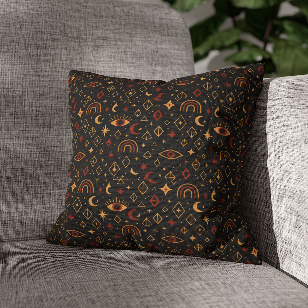 Mystic Eye Pattern Pillowcase | Boho Celestial Motif, Dark Autumn Colors
