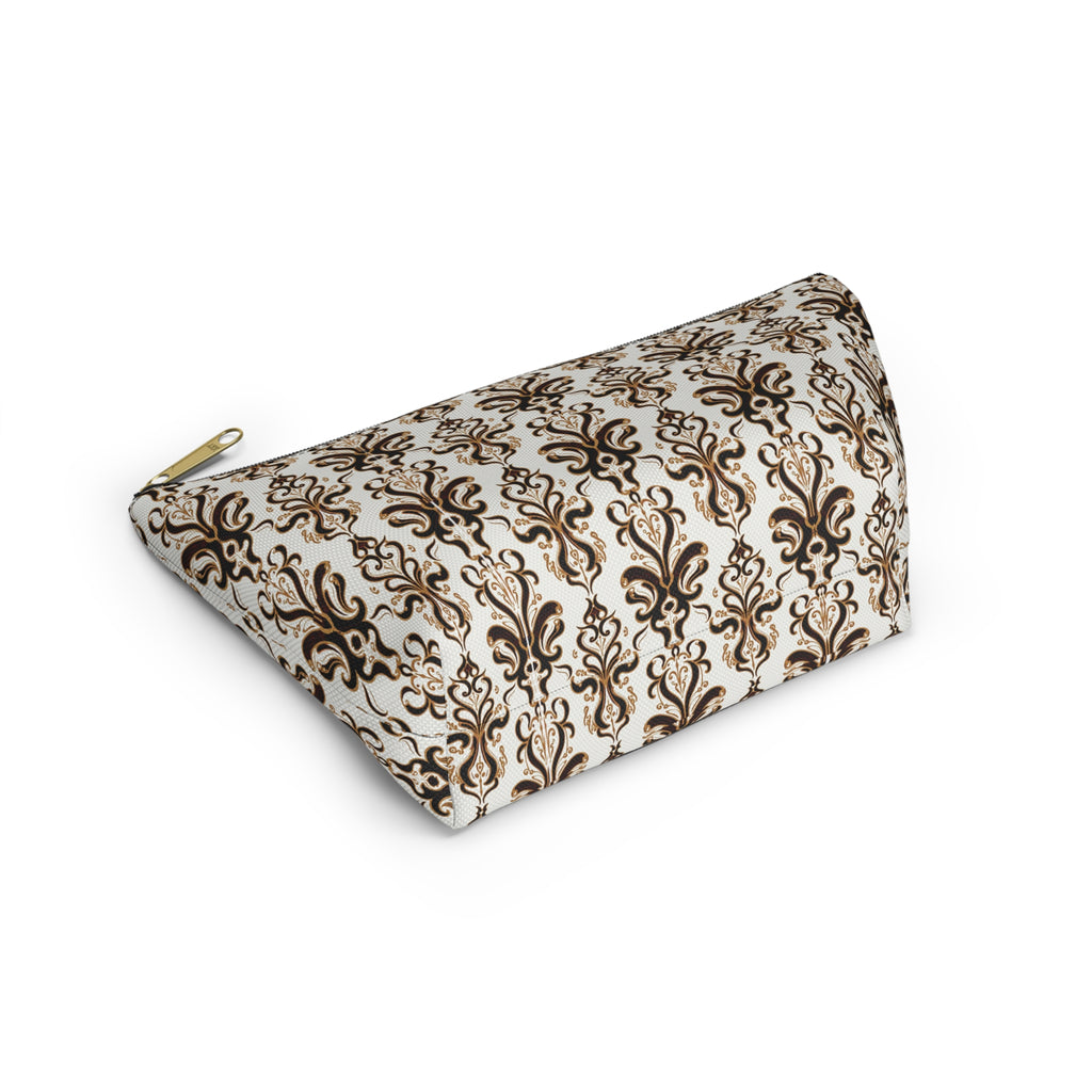 Brown Damask Pattern Accessory Pouch