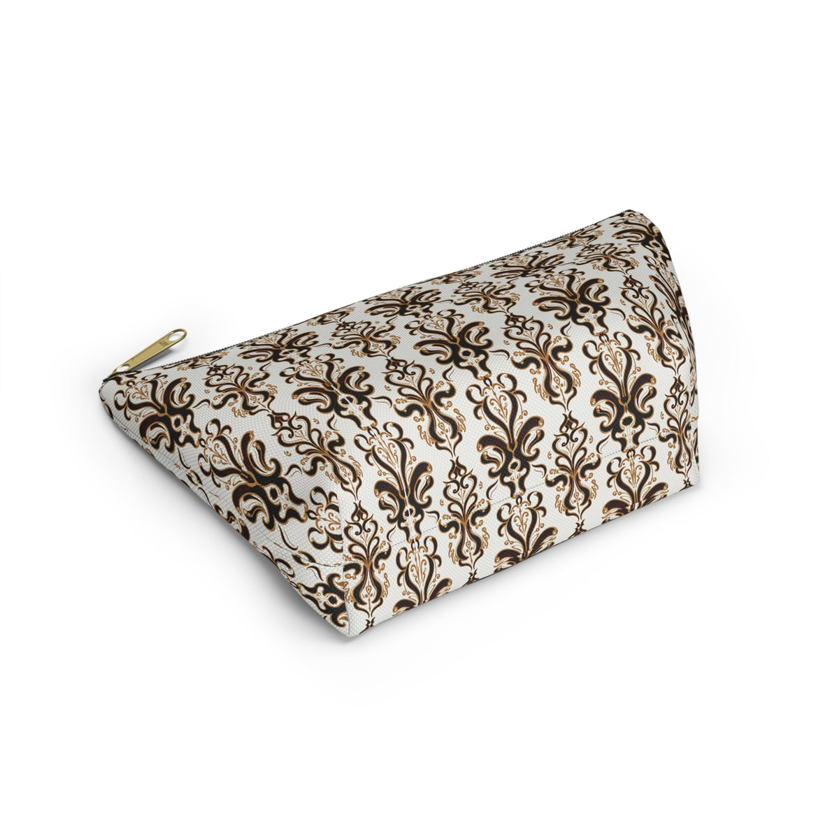 Brown Damask Pattern Accessory Pouch