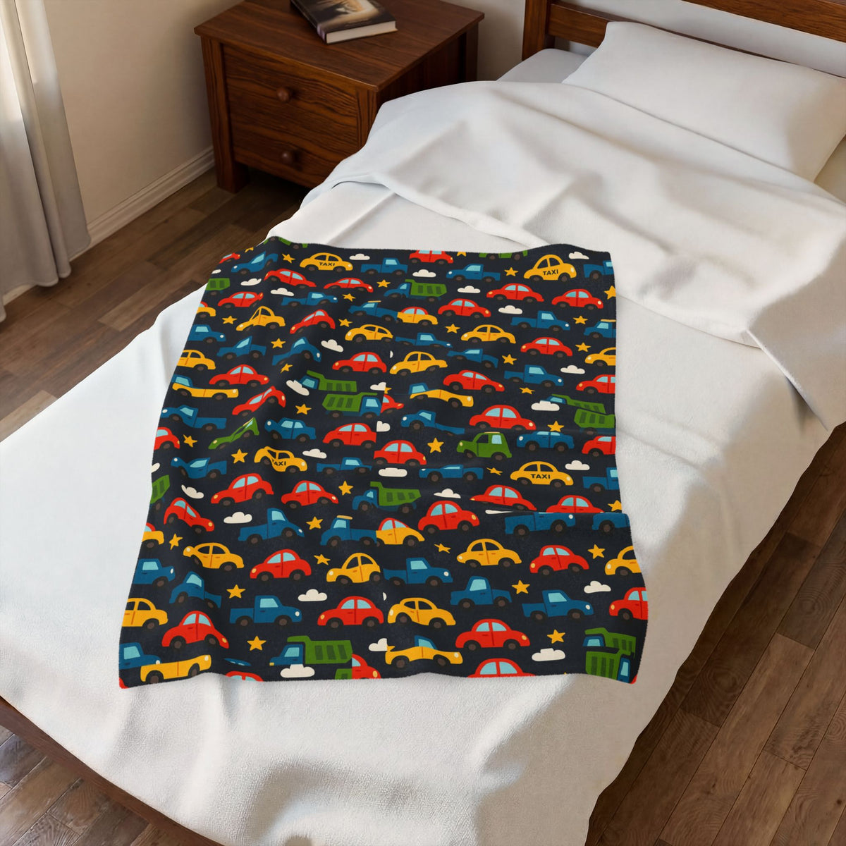 Colorful Cars Pattern Velveteen Plush Blanket | Kids Car Design, Cozy Throw