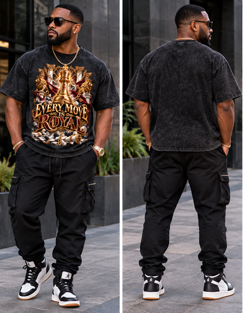 Every Move Is Royal Snow Washed Oversized Cotton T-Shirt