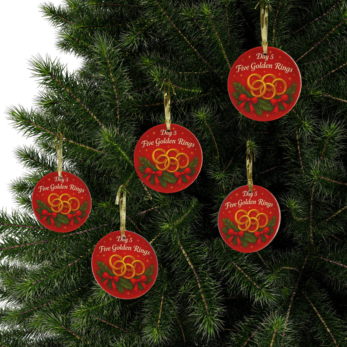 Five Golden Rings Ornament | Acrylic Christmas Tree Decoration | 12 Days of Christmas Ornament | Holiday Keepsake Gift & Festive Home Décor
