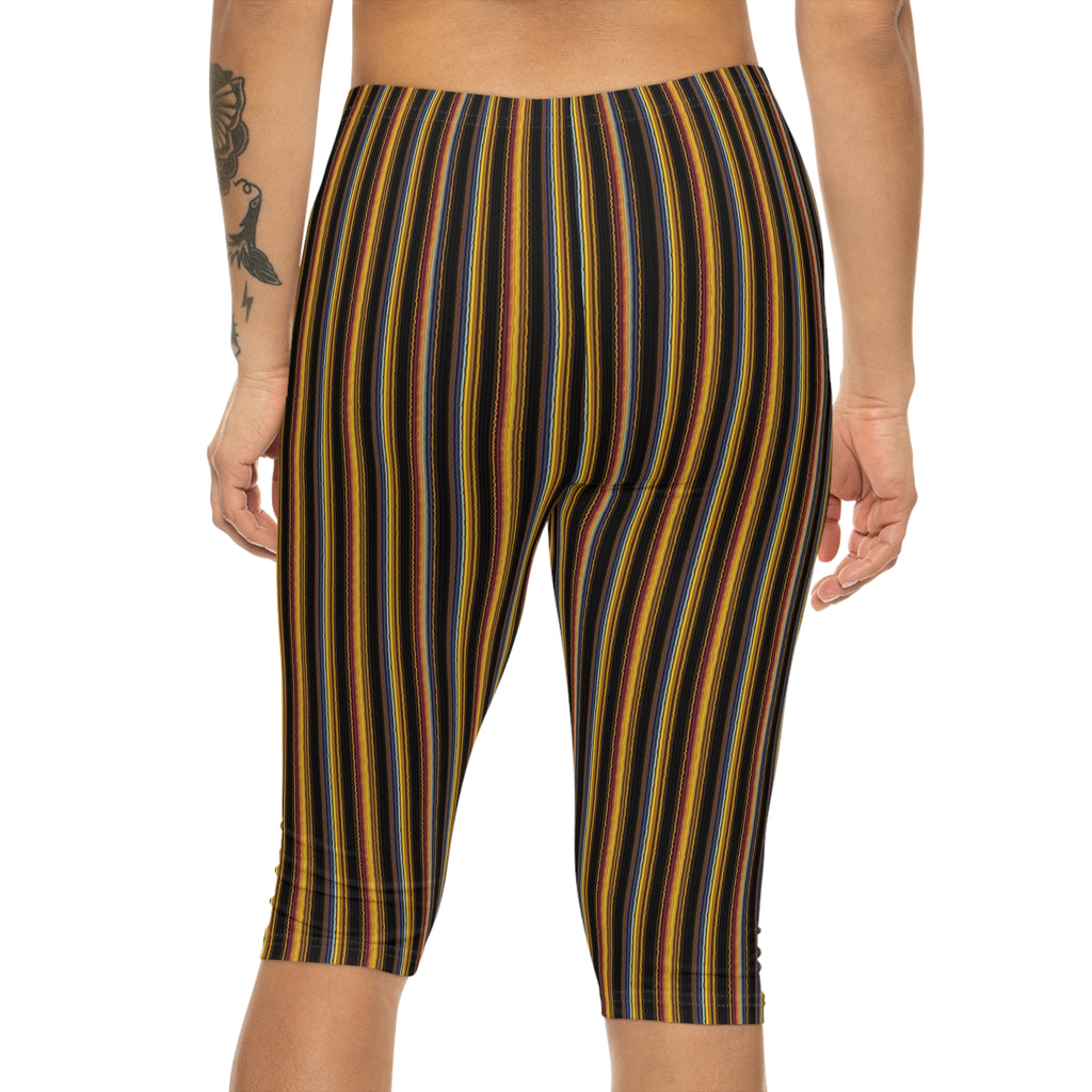 Autumn Stripe Capri Leggings | Vertical Fall Stripe Capri