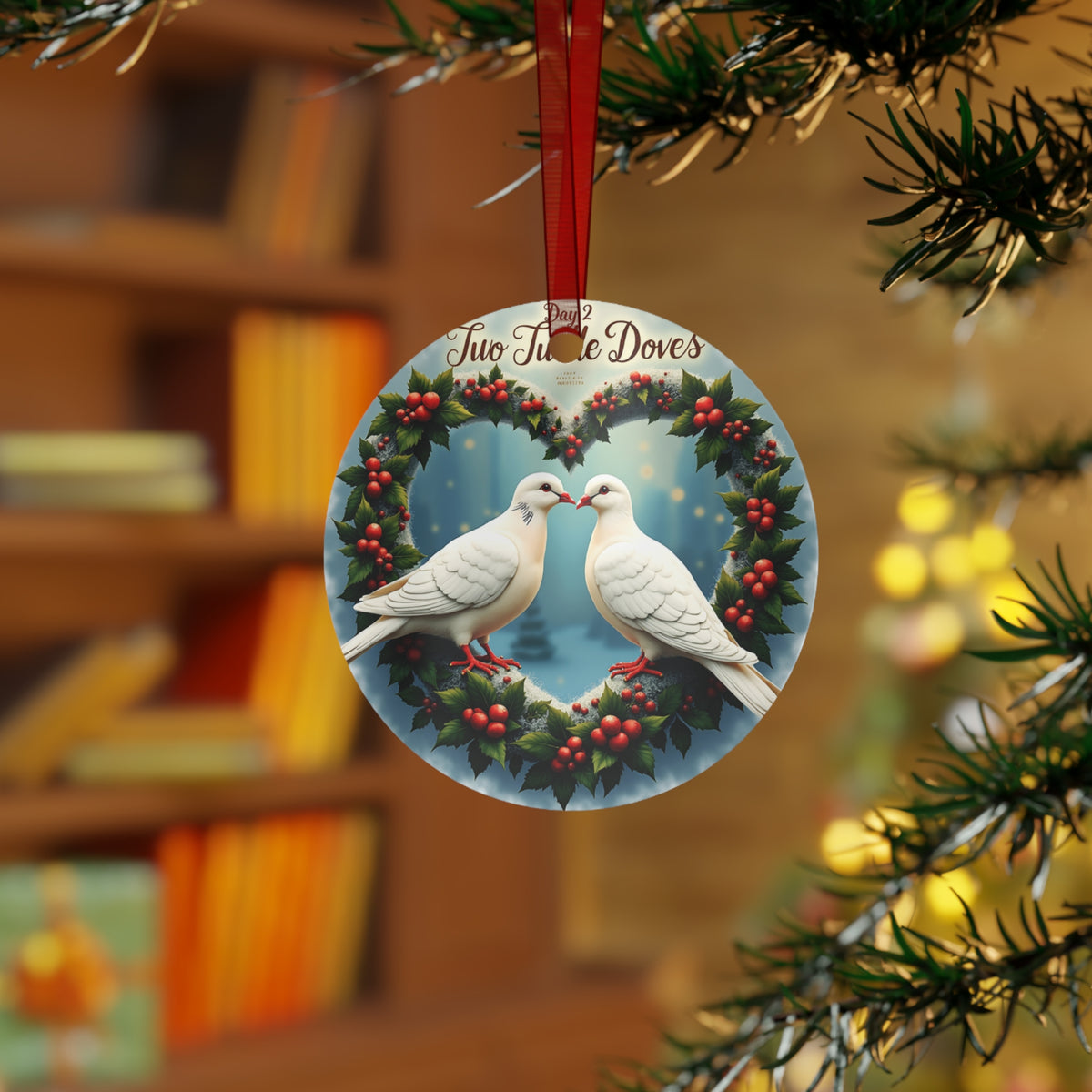 Metal Ornaments, Holiday Tree Decor, Christmas Decorations, Day 2 Two Turtle Doves Ornament, Festive Home Decor