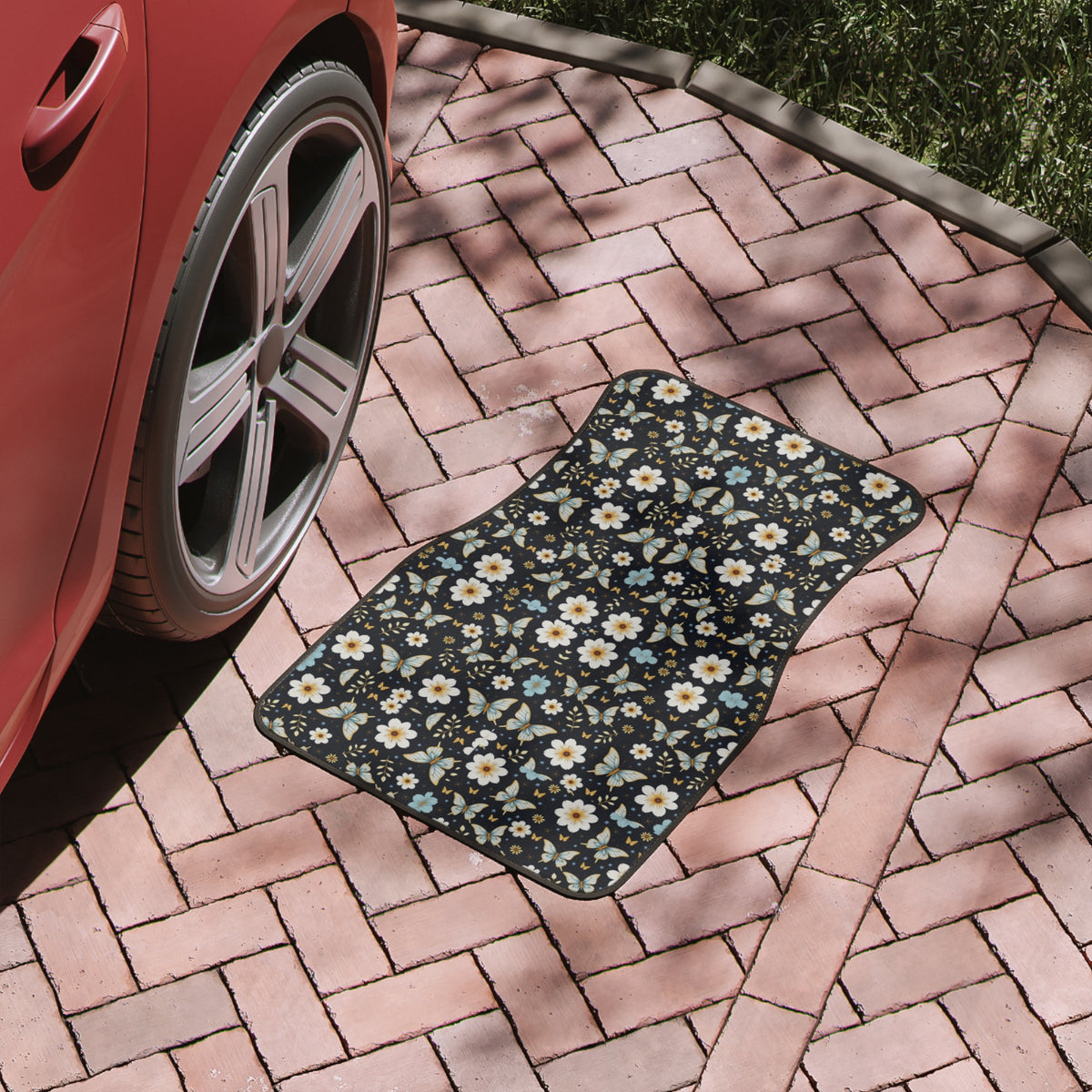 Butterfly Floral Car Floor Mat, 1pc - Blue Design, Vehicle Carpet Rug, Auto Protection Accessories, Gift for Nature Lovers, Customizable