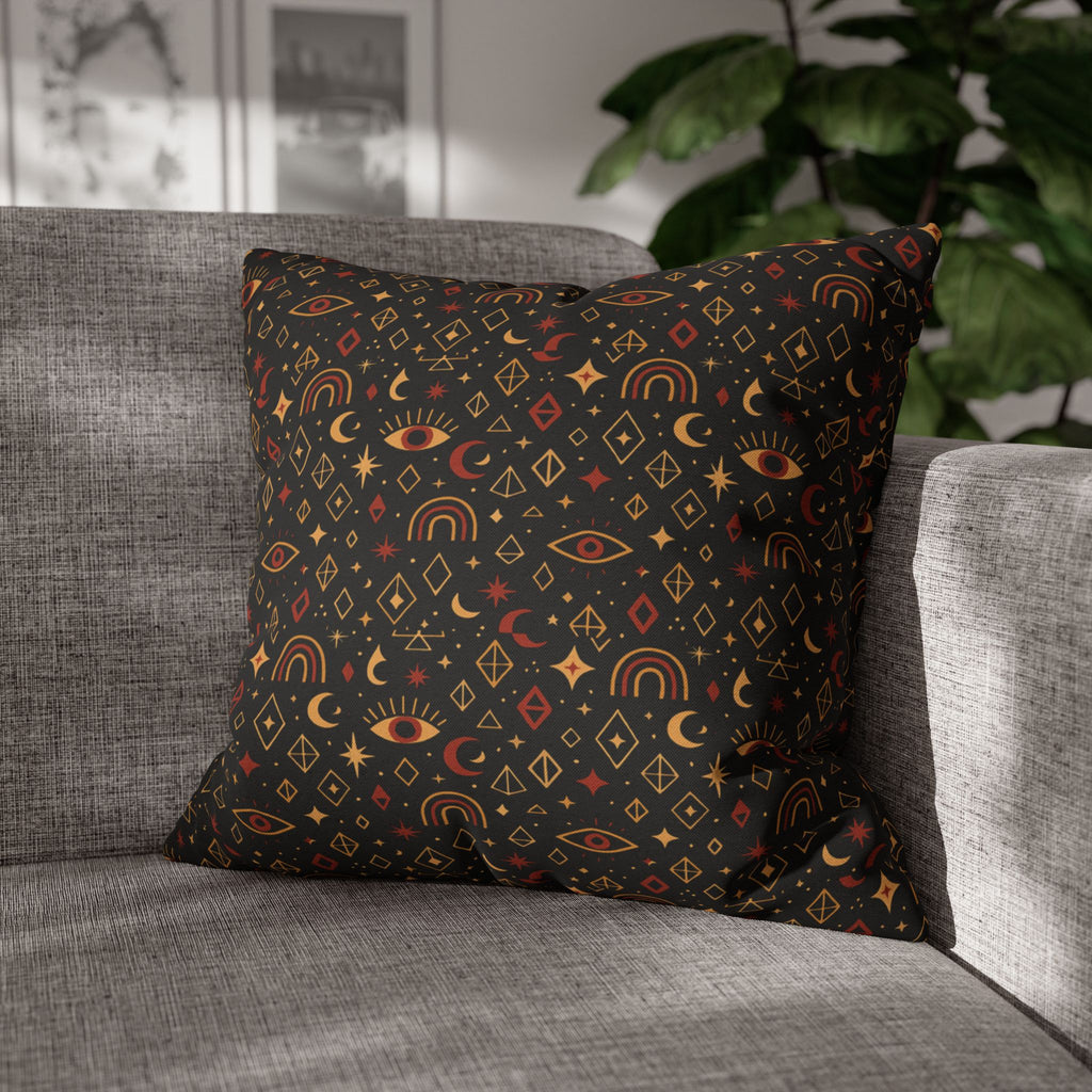 Mystic Eye Pattern Pillowcase | Boho Celestial Motif, Dark Autumn Colors