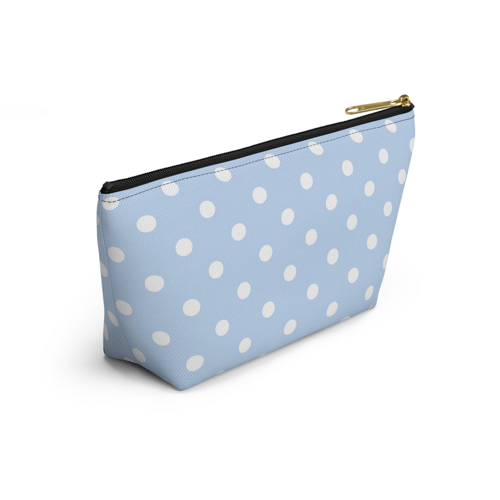 Light Blue Polka Dot Accessory Pouch w T-bottom | Makeup Bag