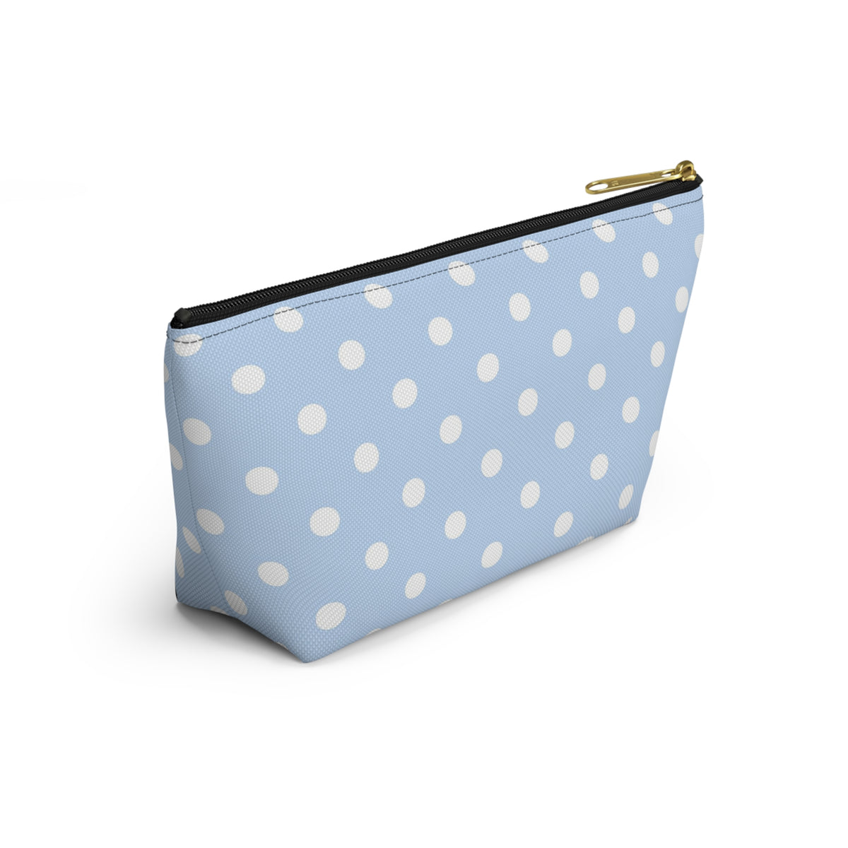 Light Blue Polka Dot Accessory Pouch w T-bottom | Makeup Bag