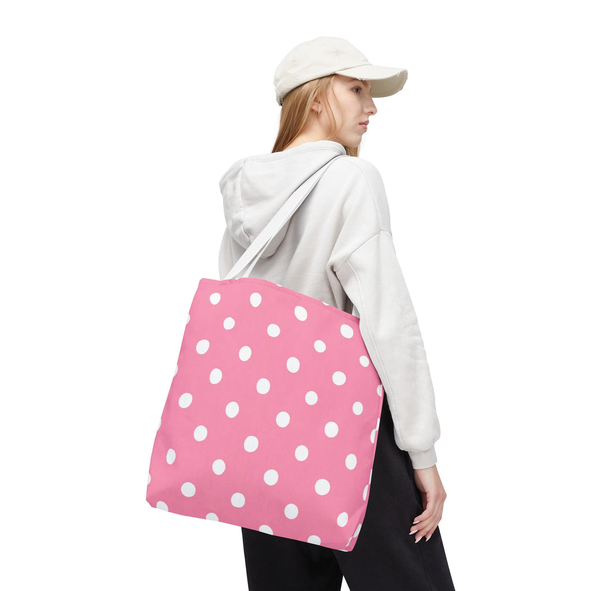 Pink With White Polka Dot Pink Tote Bag | All-Over Print