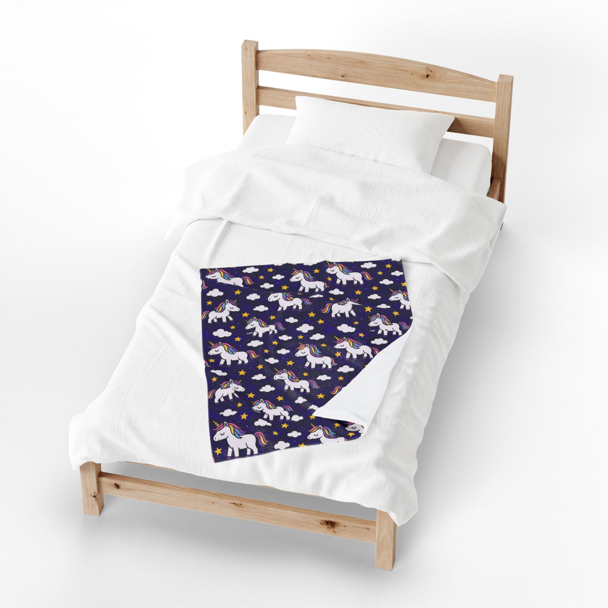 Cute Rainbow Unicorn Pattern Velveteen Plush Blanket | Navy Stars Clouds