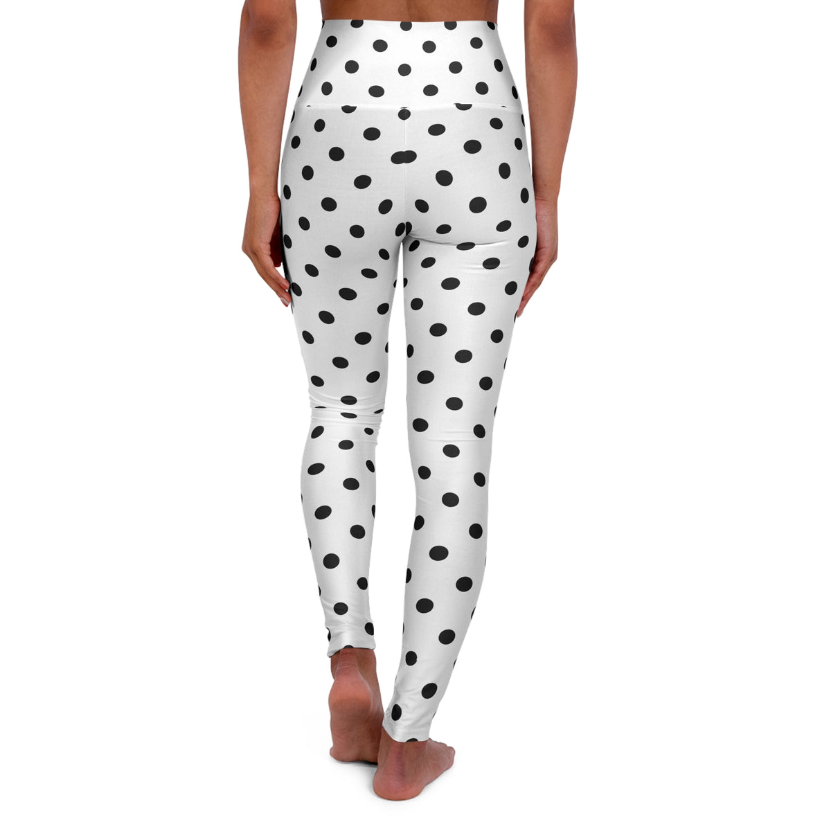 Black Polka Dot High Waisted Yoga Leggings | White Spot Print