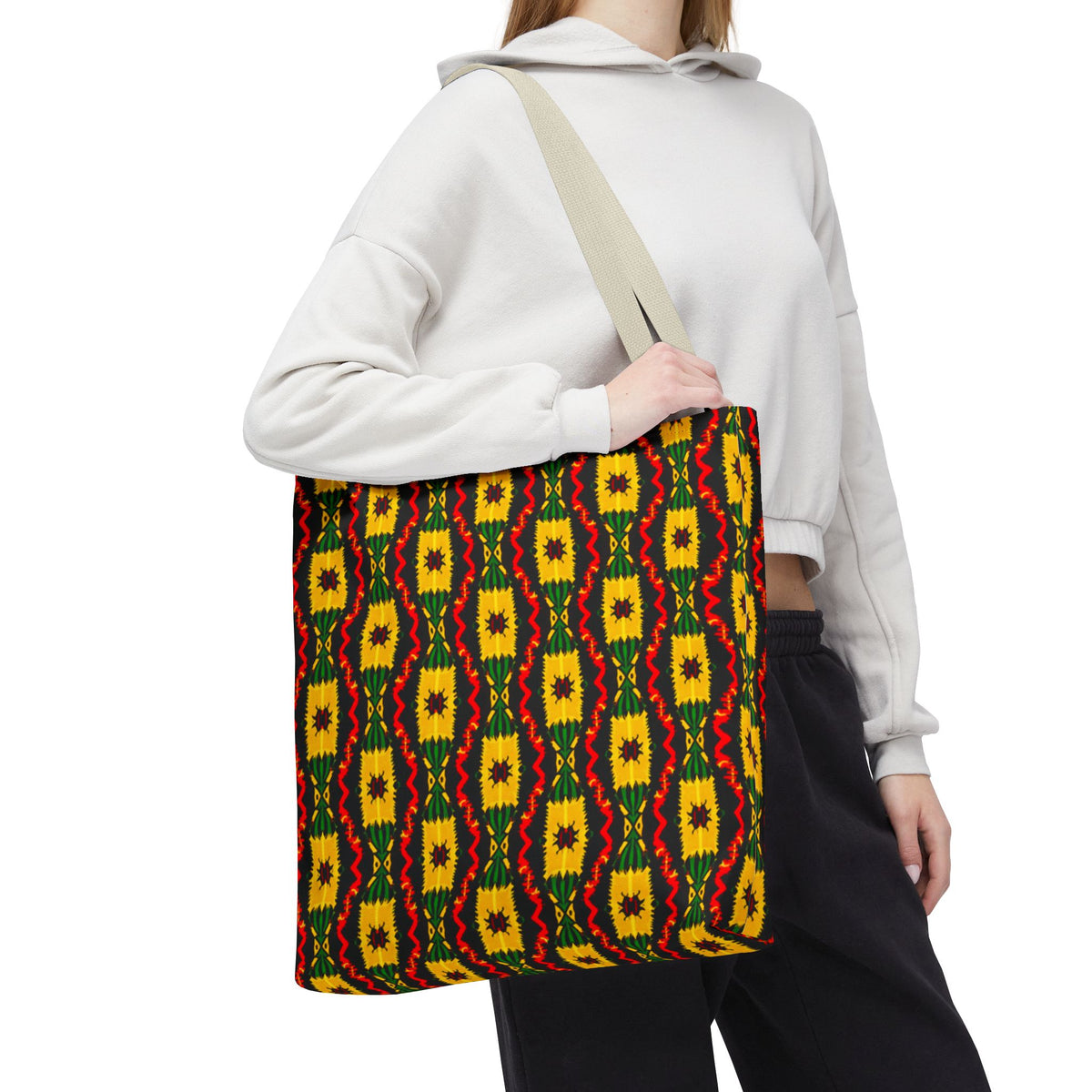 African Geometric Pattern Tote Bag | Yellow Red Green Print