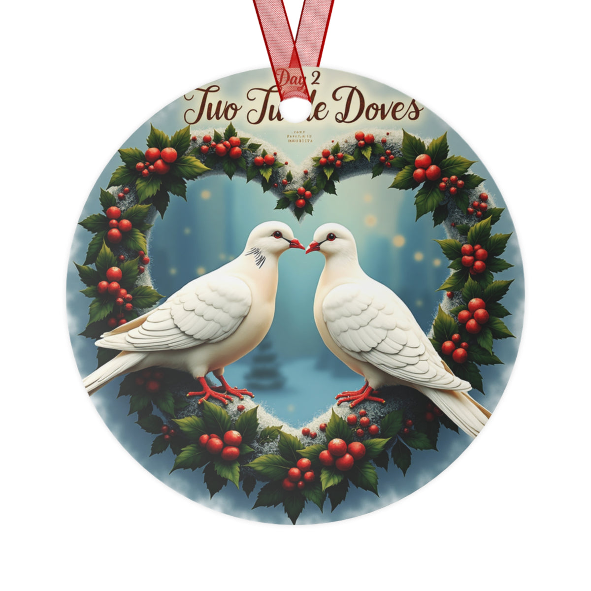 Metal Ornaments, Holiday Tree Decor, Christmas Decorations, Day 2 Two Turtle Doves Ornament, Festive Home Decor