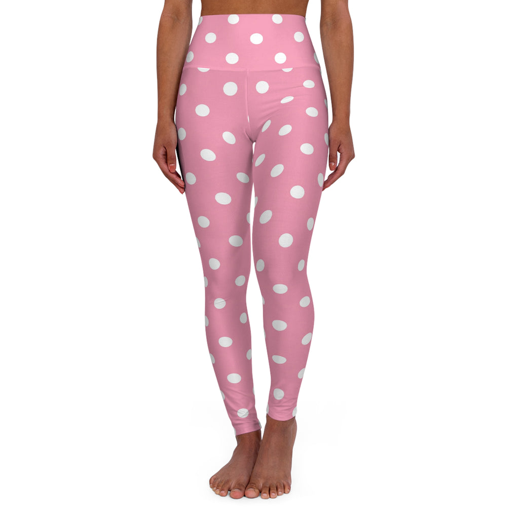 Pink Polka Dot Leggings High Waisted Yoga Leggings | White Dot Pattern