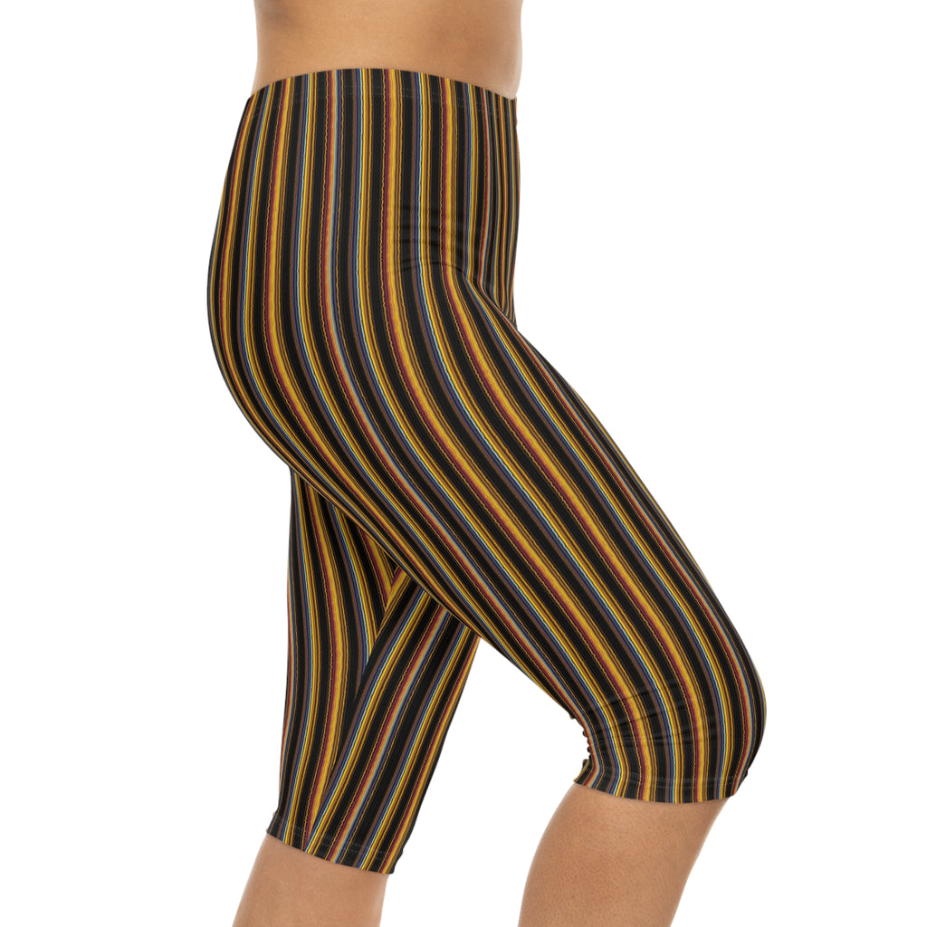 Autumn Stripe Capri Leggings | Vertical Fall Stripe Capri