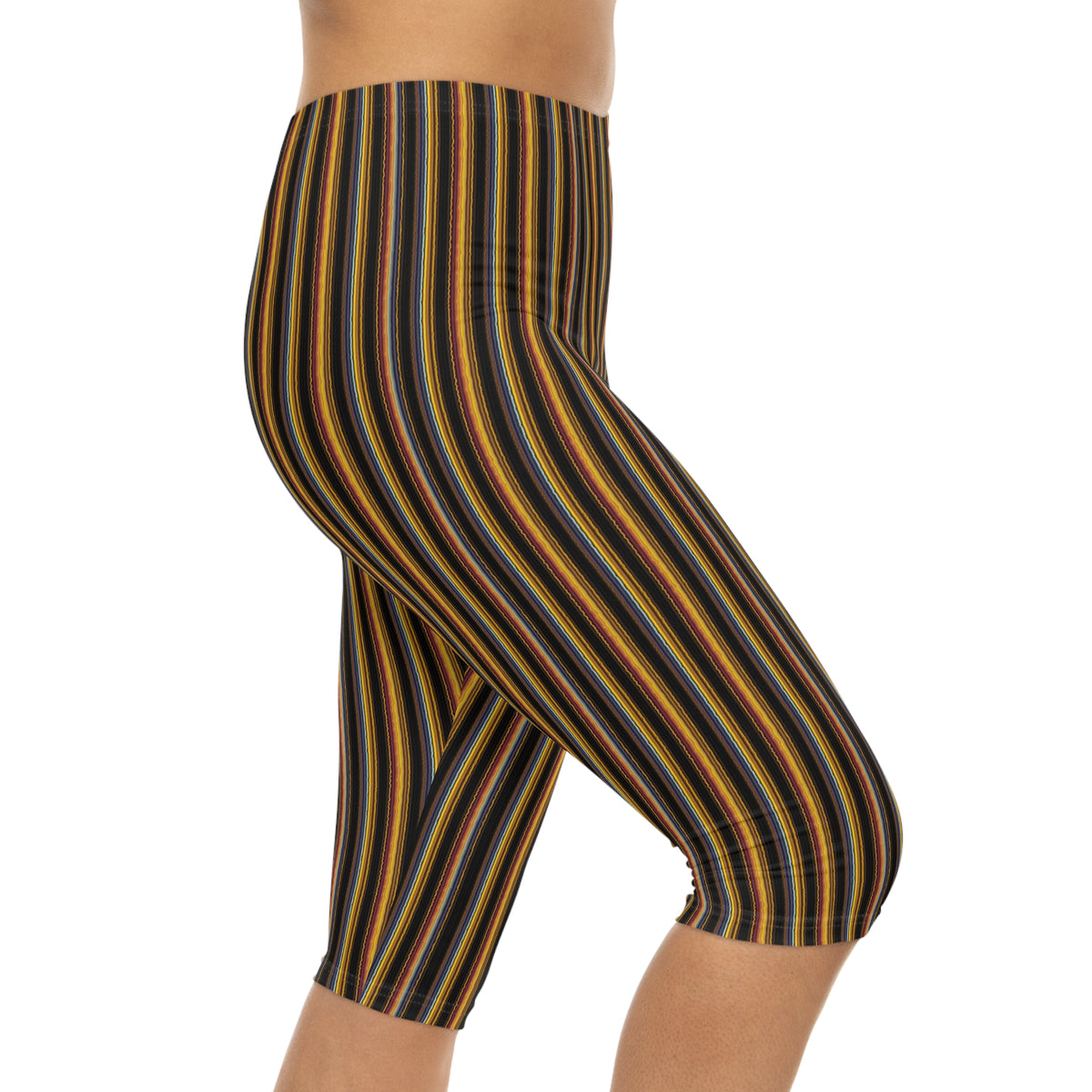 Autumn Stripe Capri Leggings | Vertical Fall Stripe Capri
