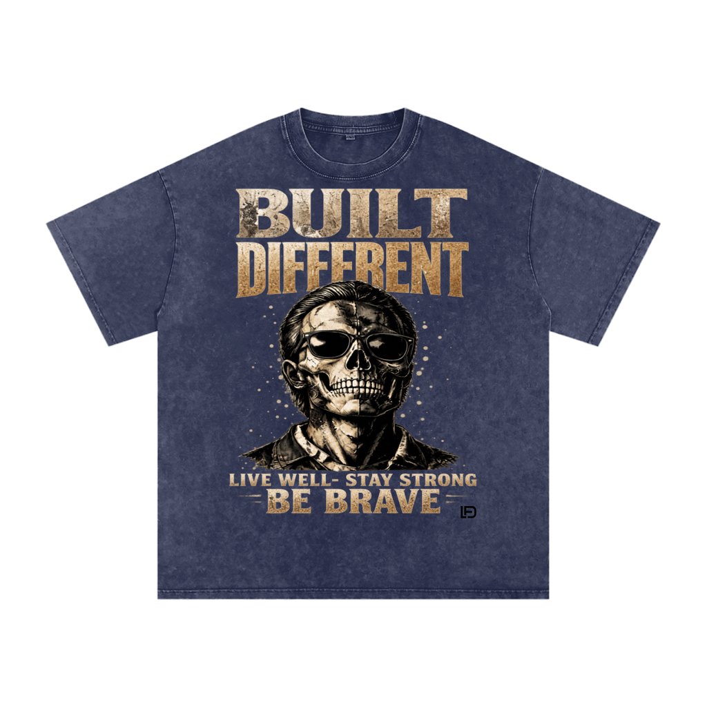 Built Different: Live Well, Stay Strong, Be Brave Snow Washed Oversized Cotton T-Shirt