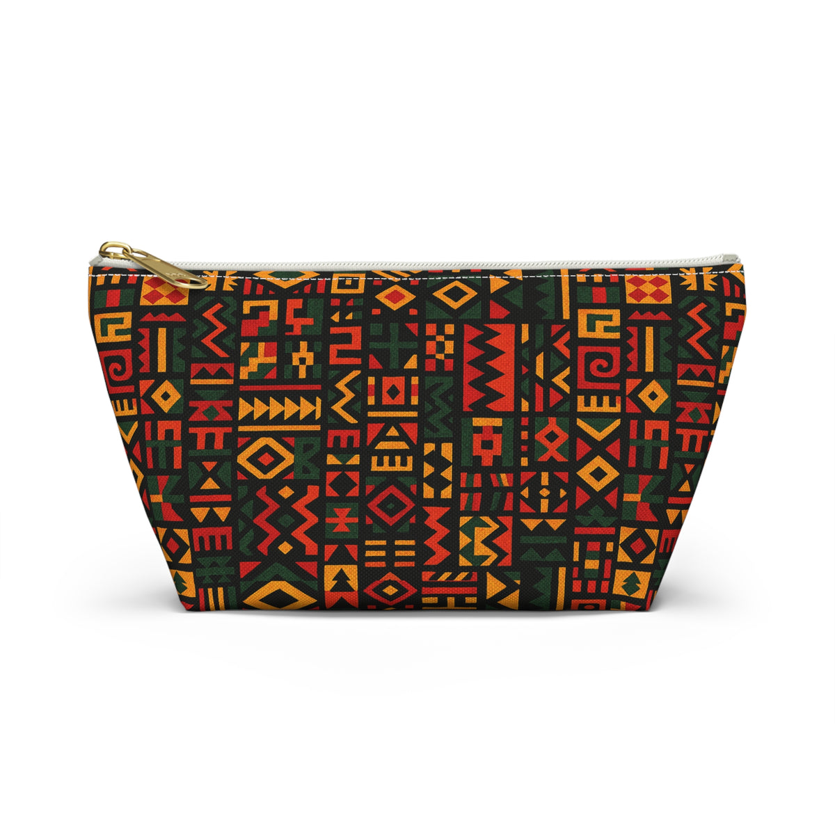 African Tribal Pattern Accessory Pouch | T-Bottom Zip Cosmetic Bag