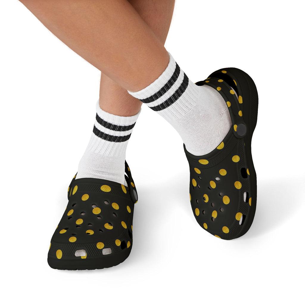 Kids Polka Dot Foam Clogs – Black & Yellow Comfortable Slip-On Shoes