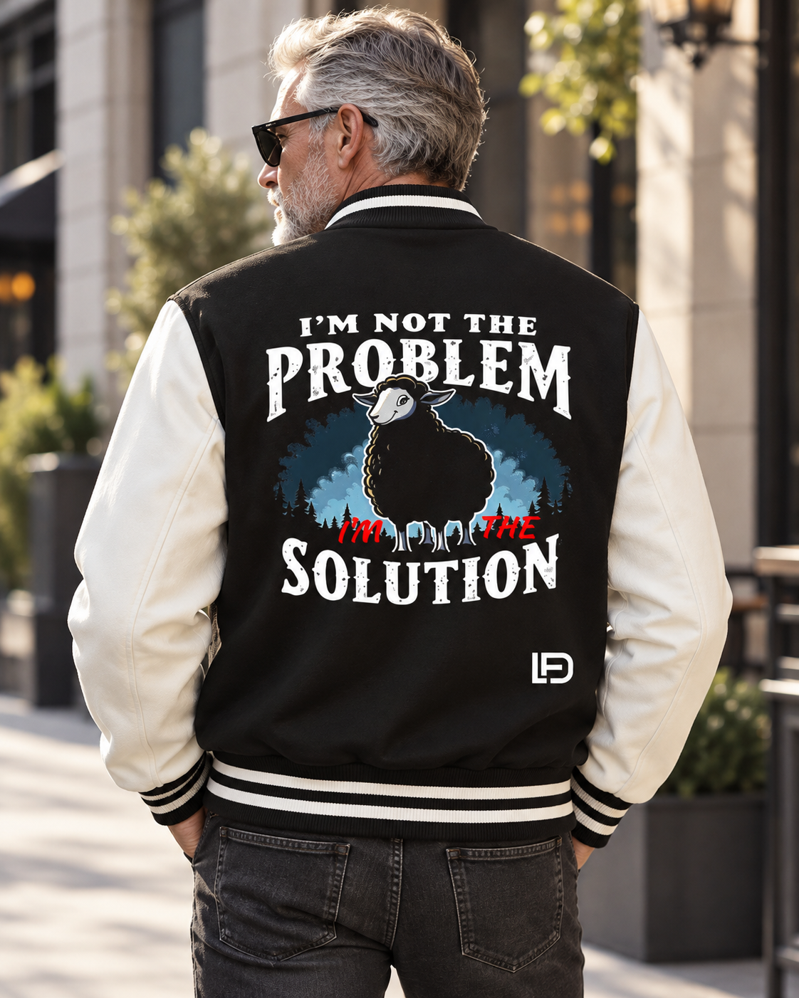 I'm Not the Problem I'm the Solution – Two-Tone Fleece Varsity Jacket