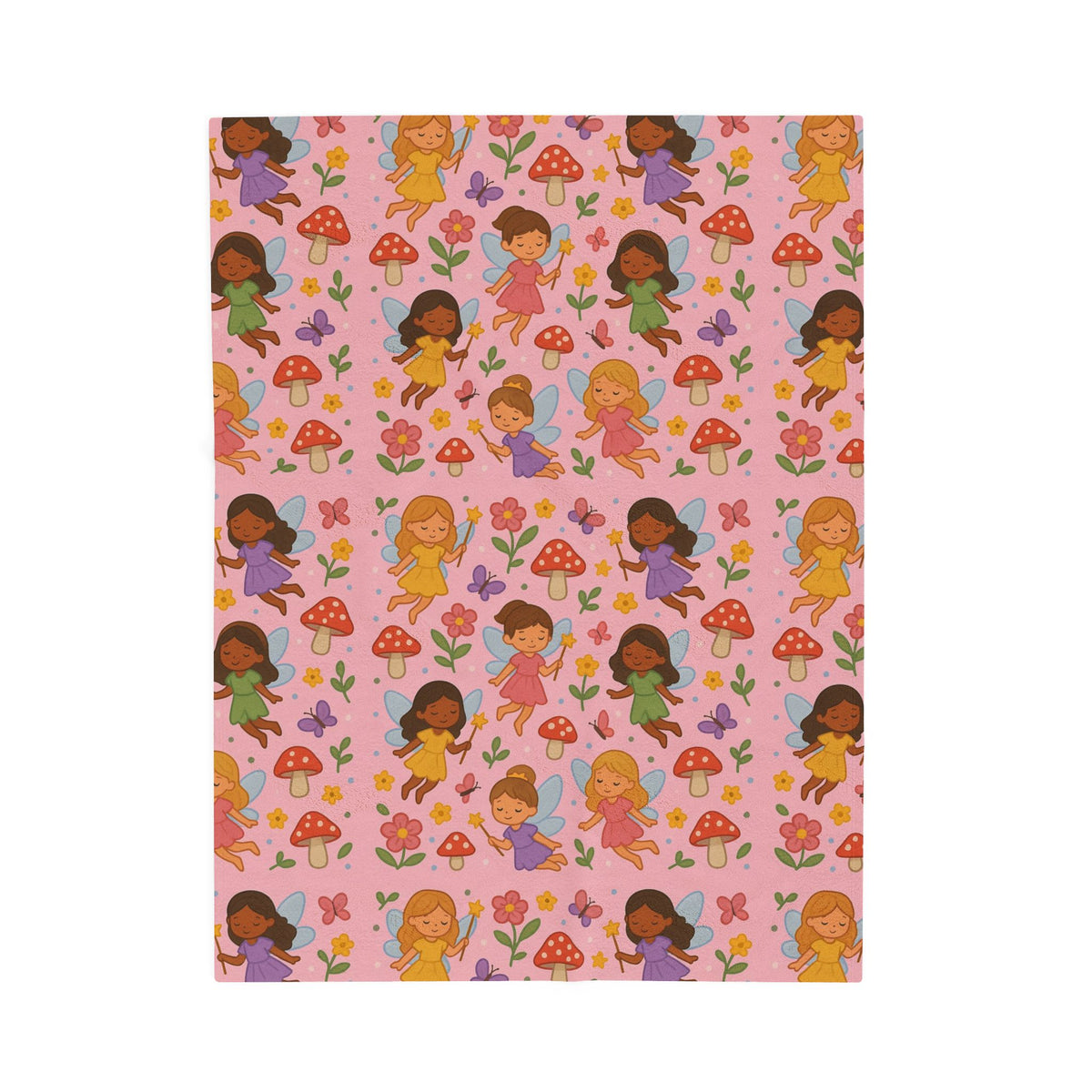 Diverse Girls Pattern Velveteen Plush Blanket | Cute Floral Hearts Print