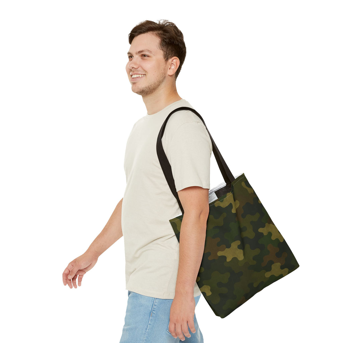 Green Camo Pattern Tote Bag | All-Over Print Canvas Tote