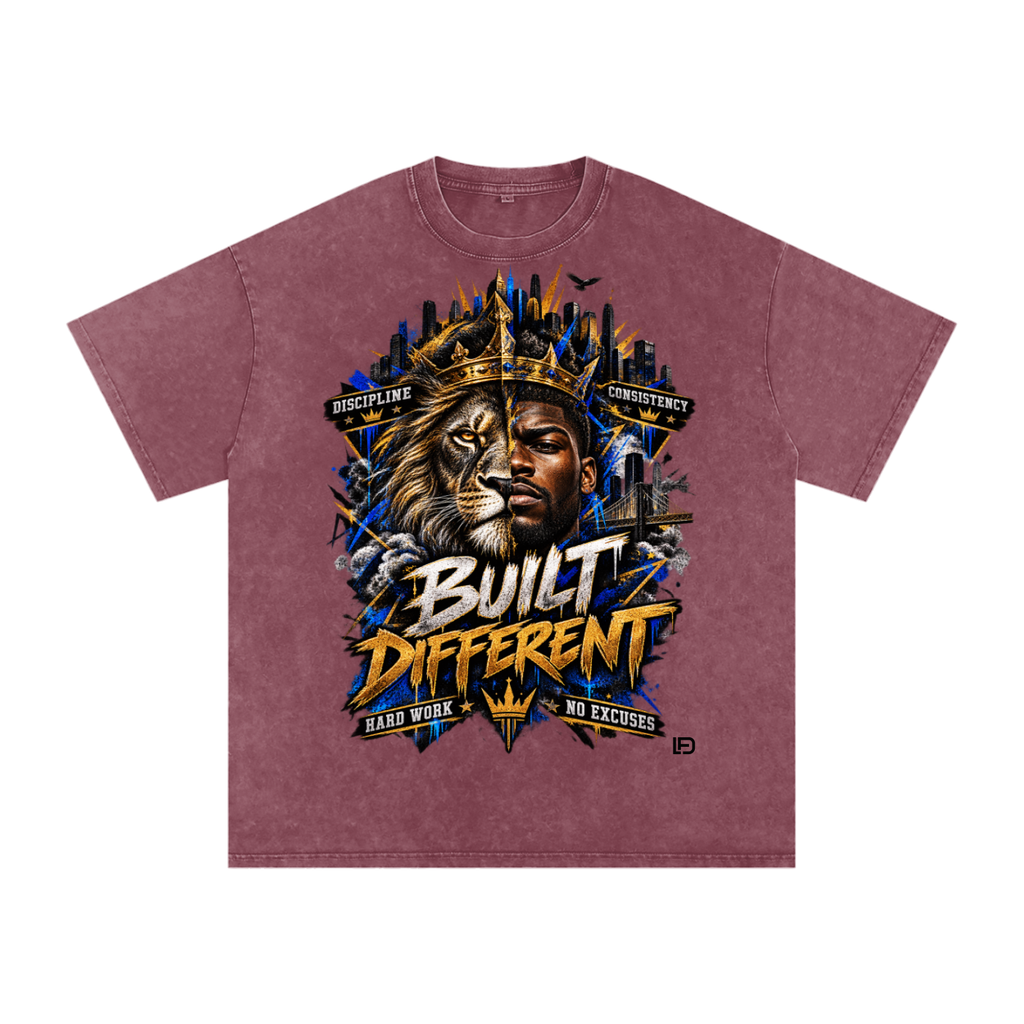 Built Different: Crowned Duality Snow Washed Oversized Cotton T-Shirt