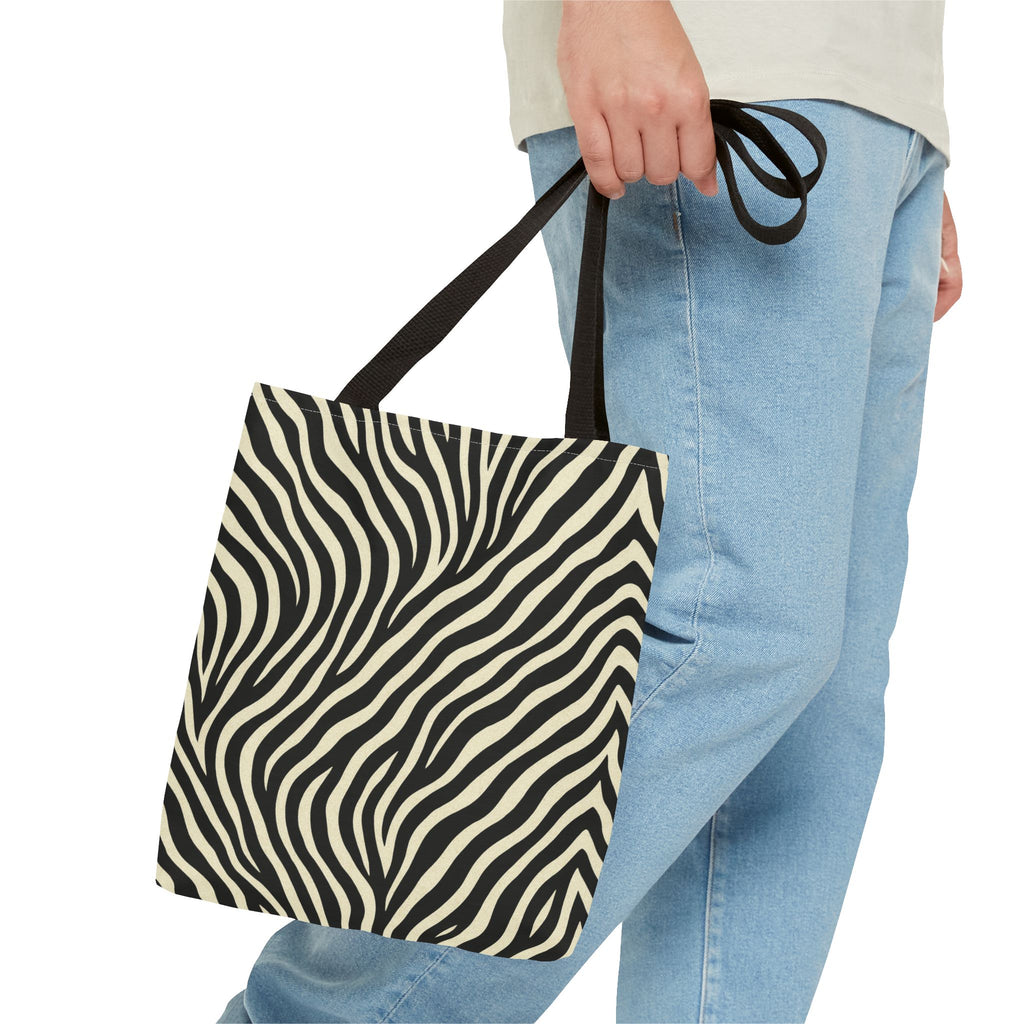 Zebra Stripe Pattern Tote Bag | Animal Print, Black White, All-Over Print