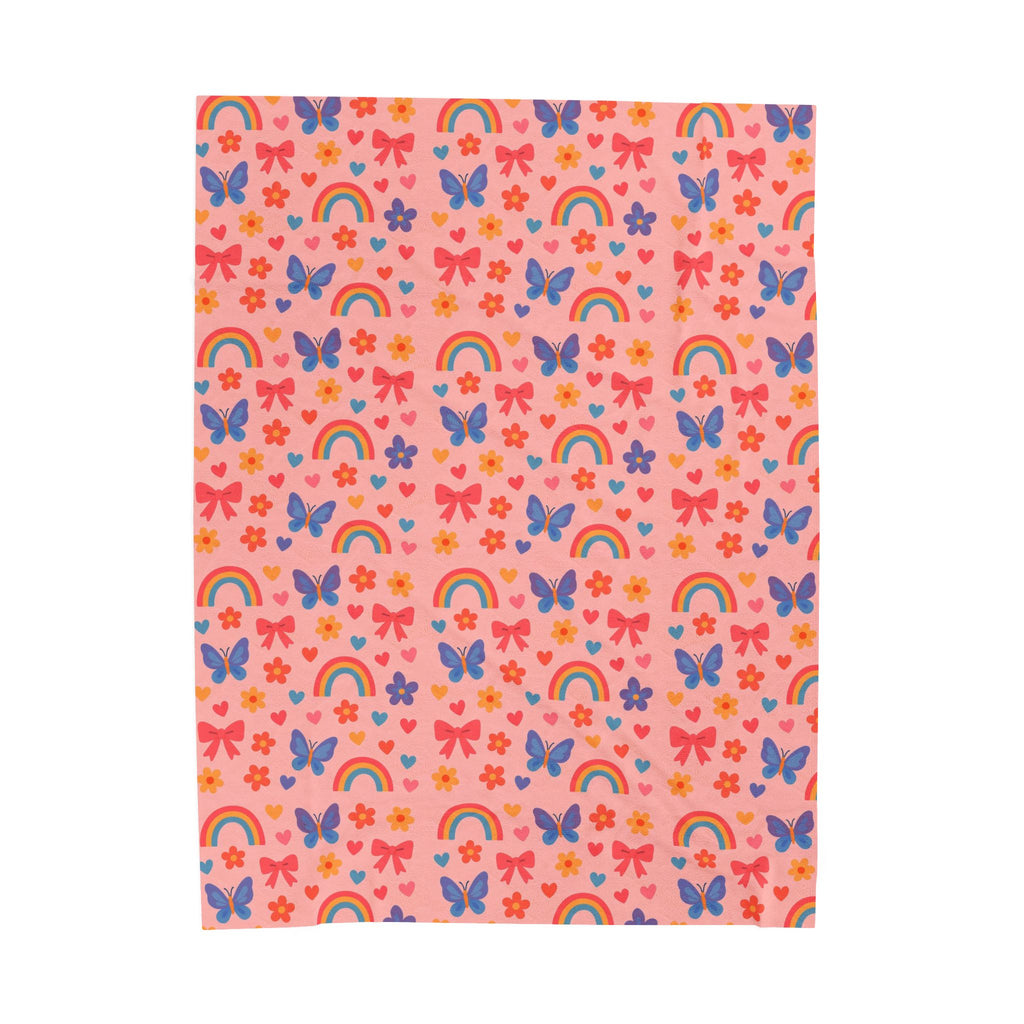 Rainbow and Butterfly Pattern Blanket | Pink Floral Rainbows, Cute Kids Throw