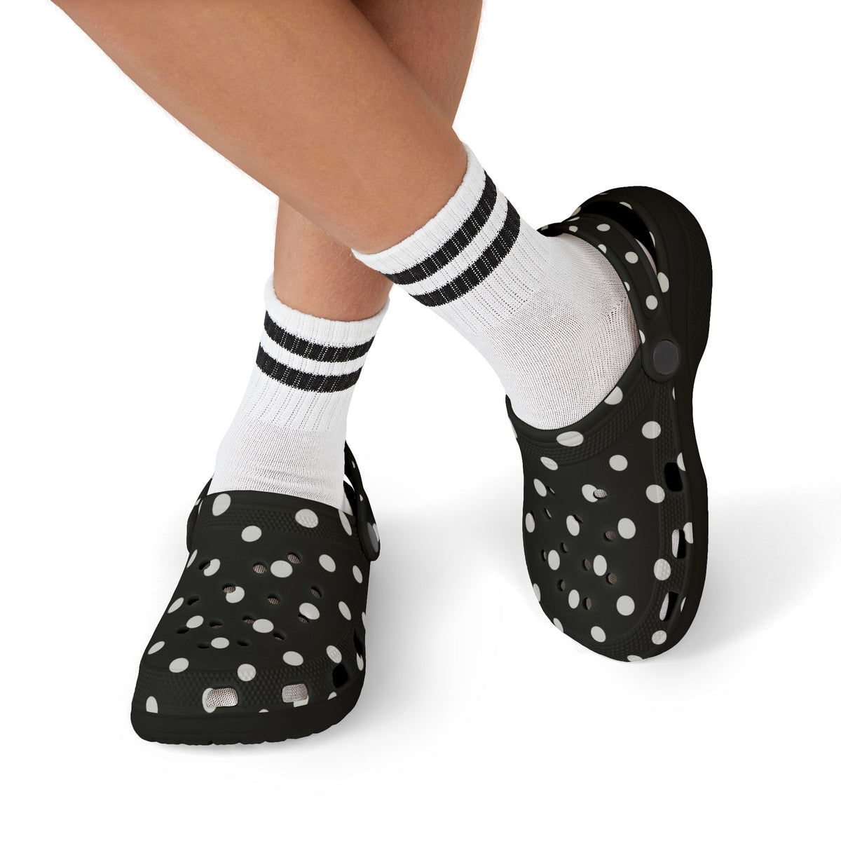 Kids Polka Dot EVA Foam Clogs – Black & White Comfort Slip-Ons