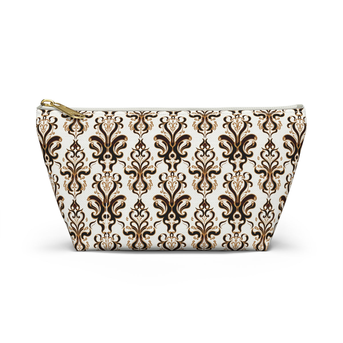 Brown Damask Pattern Accessory Pouch
