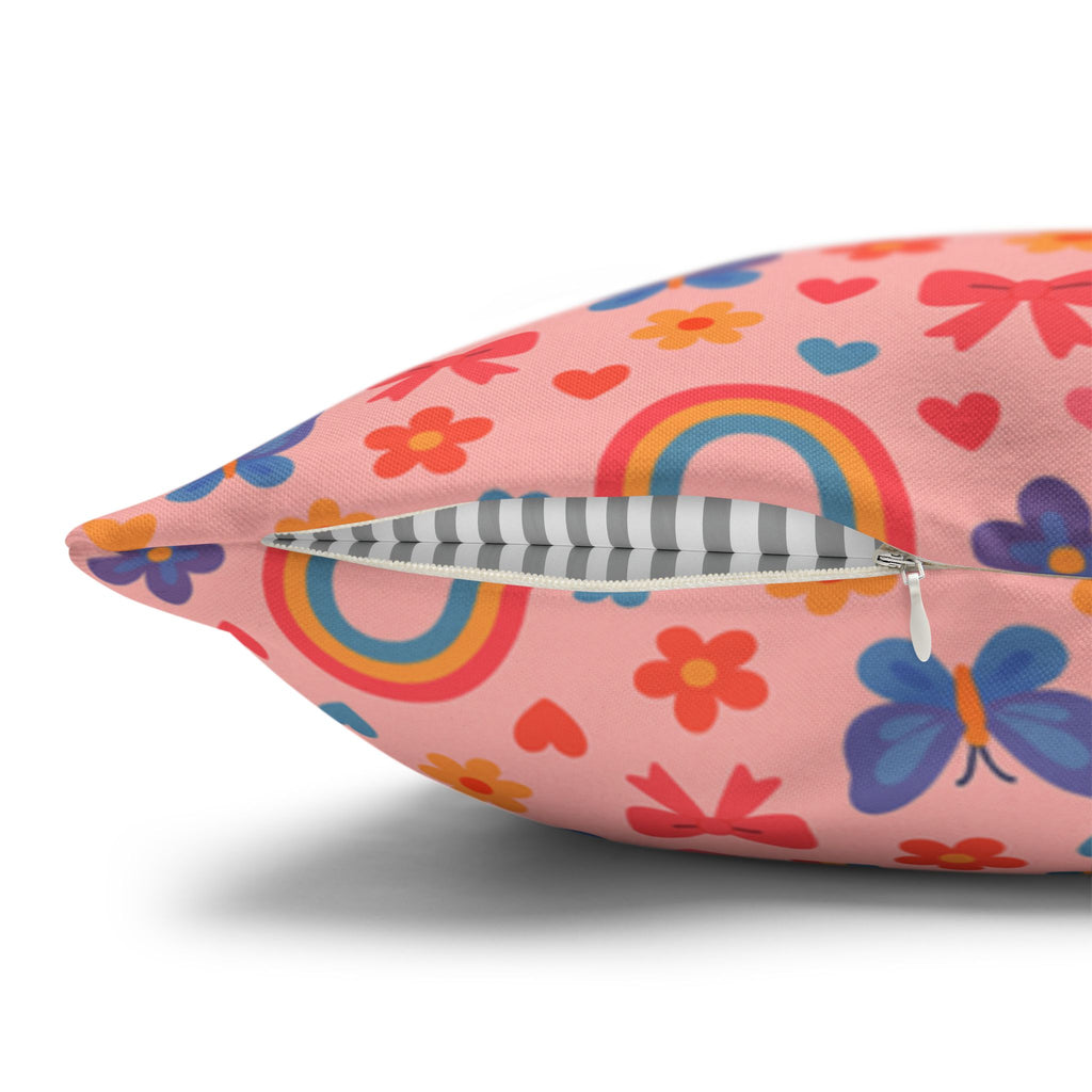 Rainbow Butterflies Pattern Pillowcase | Square Polyester Pillowcase