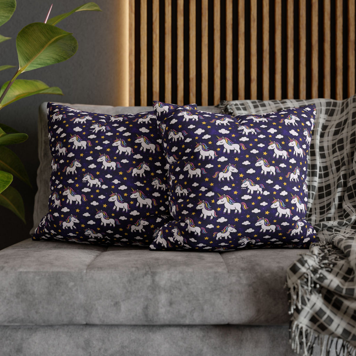 Unicorn Pattern Pillowcase | Square Polyester Throw Pillow Cover