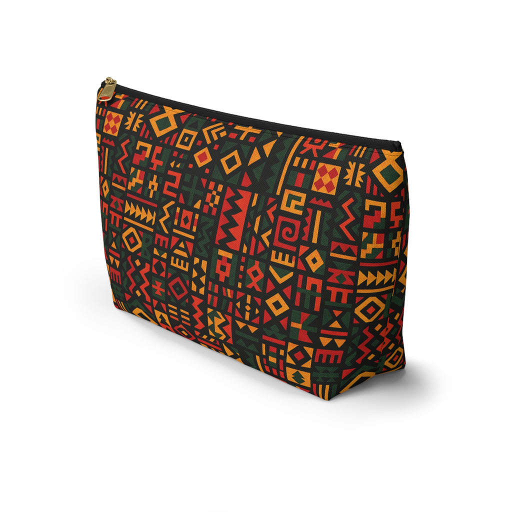 African Tribal Pattern Accessory Pouch | T-Bottom Zip Cosmetic Bag