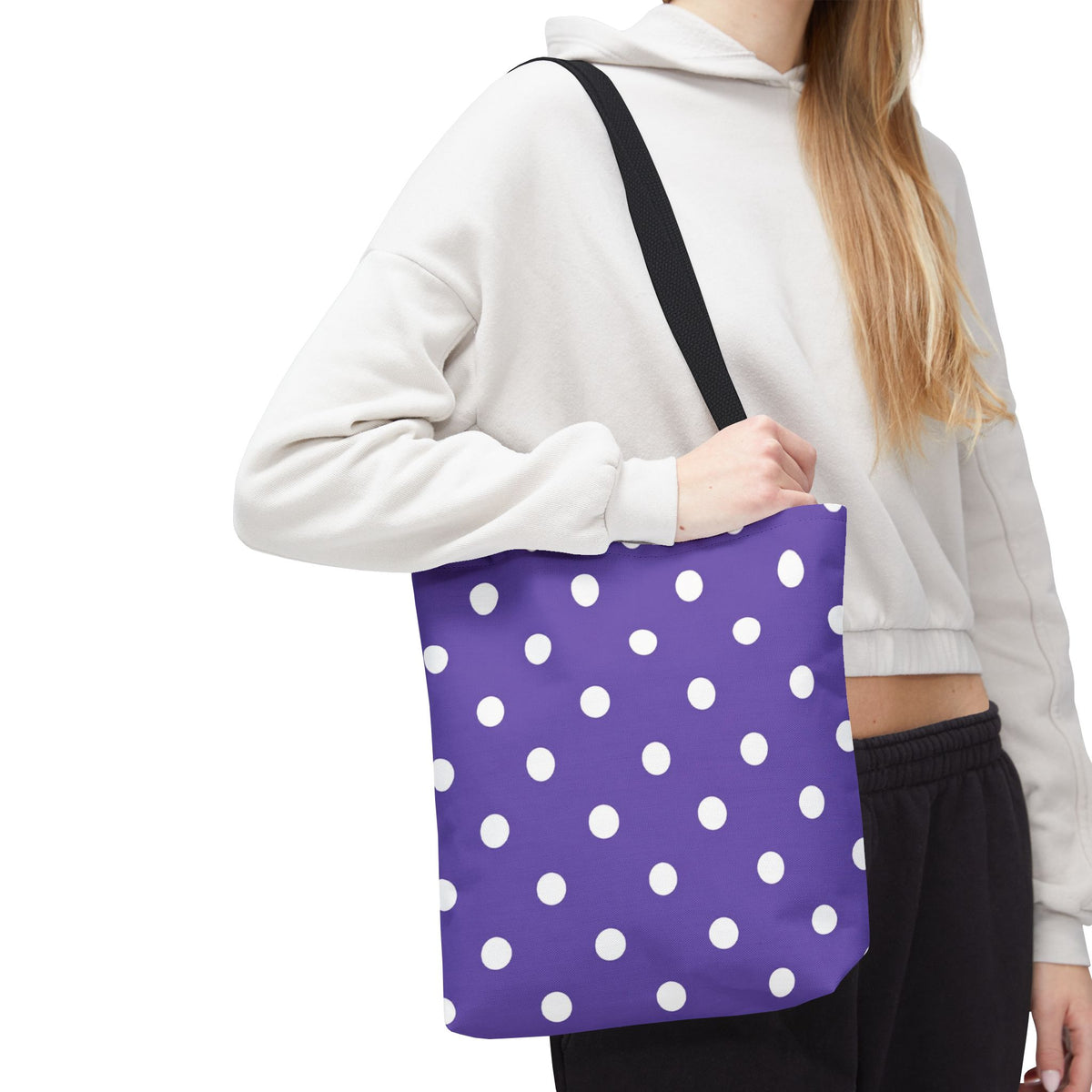 Purple With White Polka Dot Pattern Tote Bag | Purple Background All Over Print