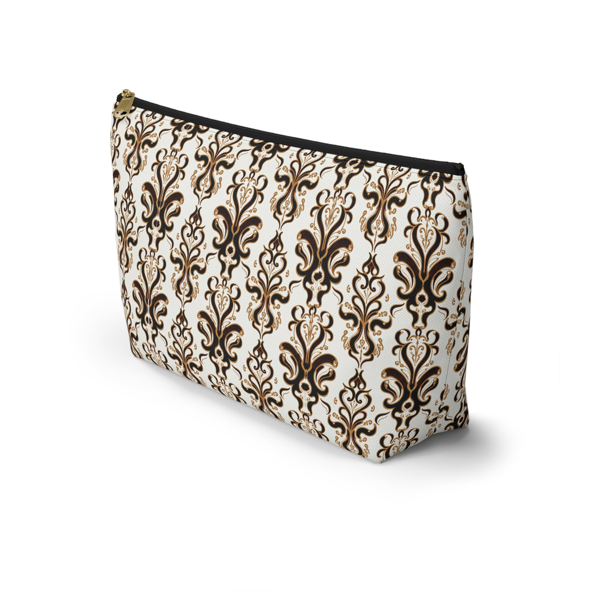 Brown Damask Pattern Accessory Pouch