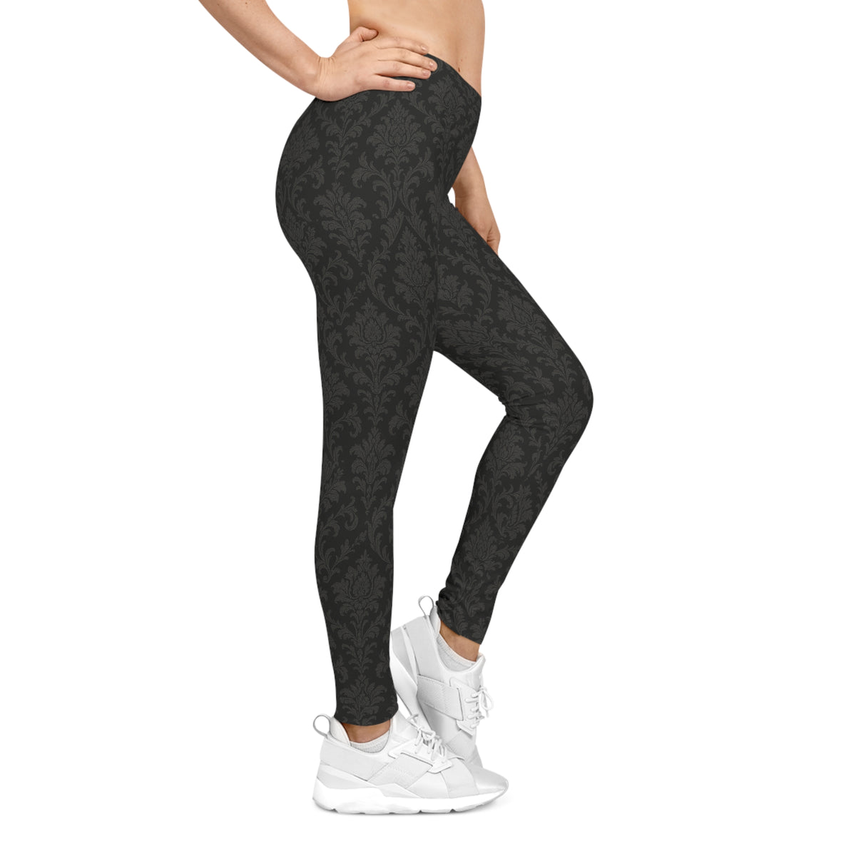 Black Damask Pattern Leggings | All-Over Print