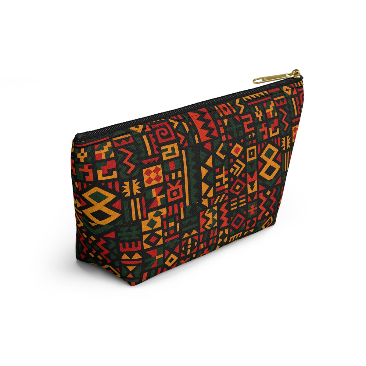 African Tribal Pattern Accessory Pouch | T-Bottom Zip Cosmetic Bag