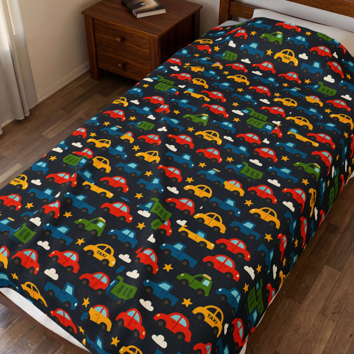Colorful Cars Pattern Velveteen Plush Blanket | Kids Car Design, Cozy Throw