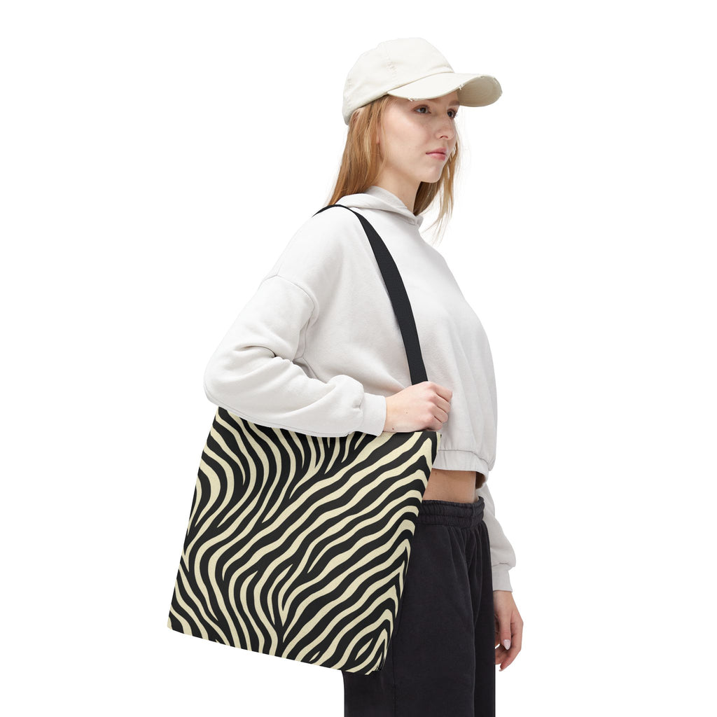 Zebra Stripe Pattern Tote Bag | Animal Print, Black White, All-Over Print