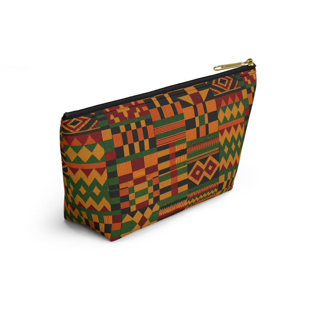 Kente Pattern Accessory Pouch | T-Bottom Makeup Bag, African Print