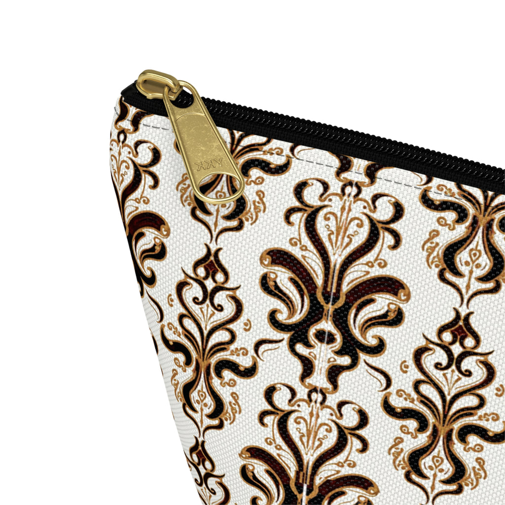 Brown Damask Pattern Accessory Pouch