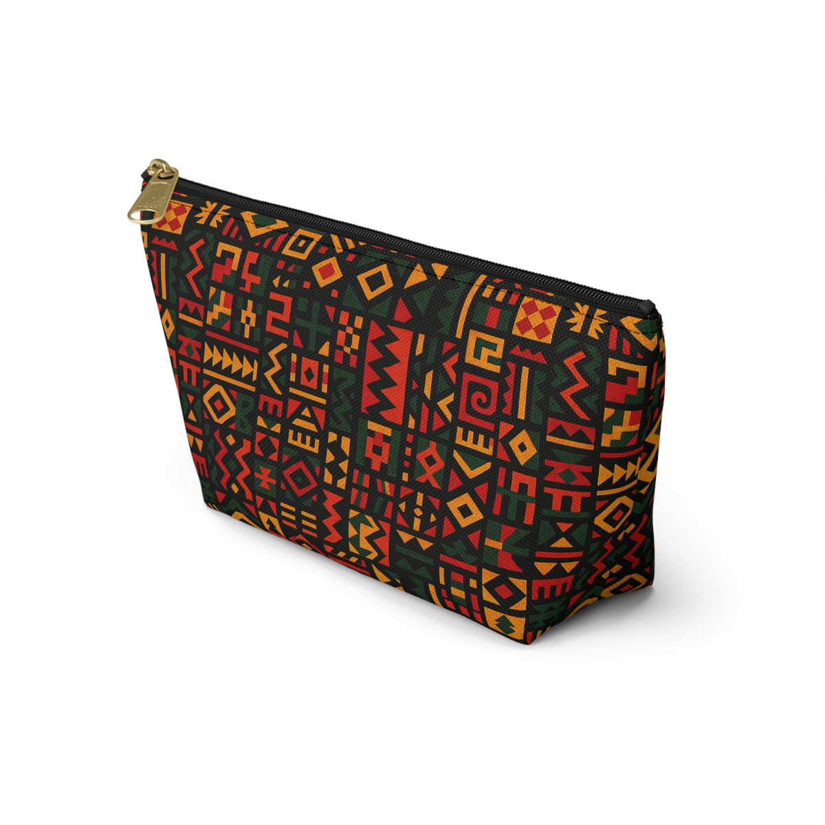 African Tribal Pattern Accessory Pouch | T-Bottom Zip Cosmetic Bag