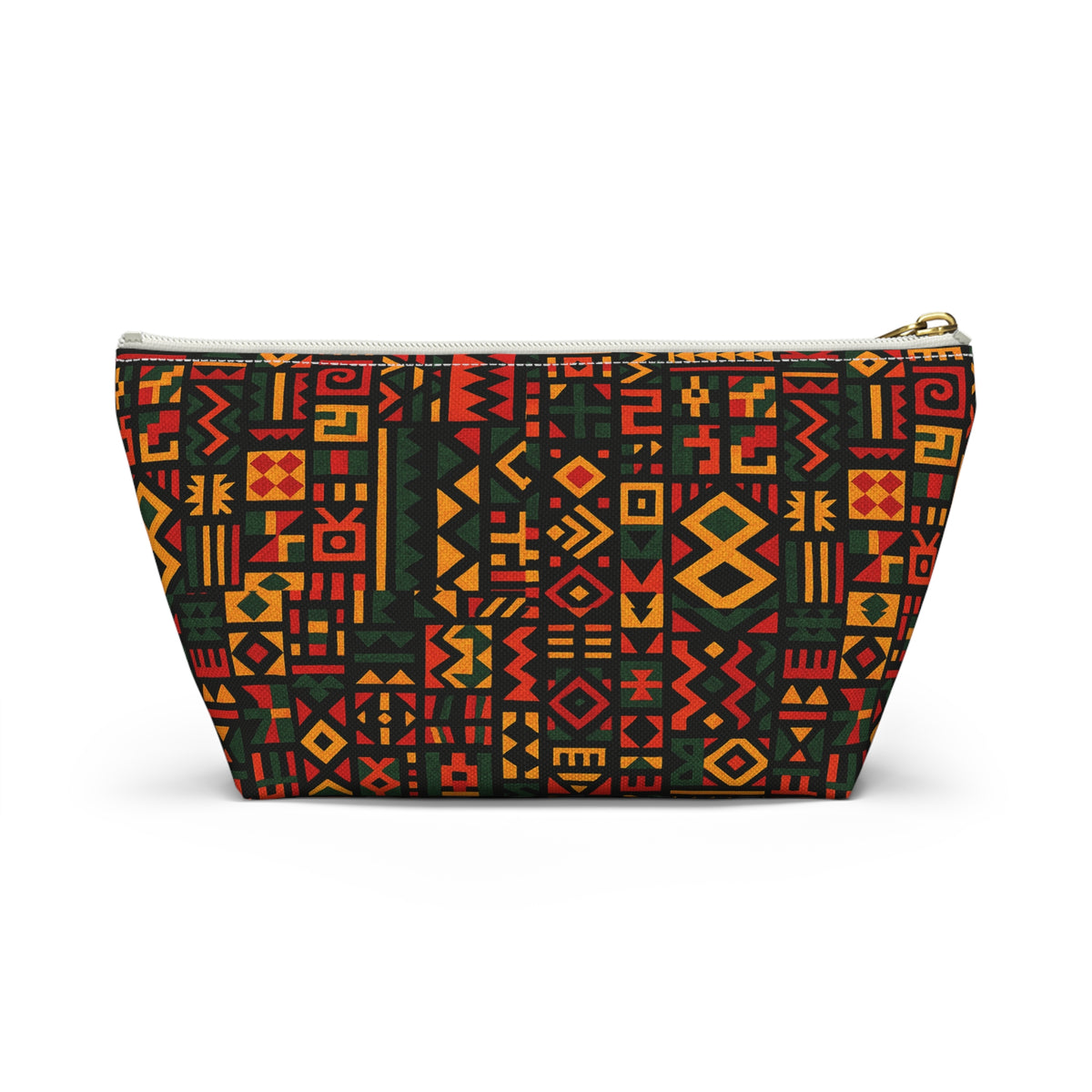 African Tribal Pattern Accessory Pouch | T-Bottom Zip Cosmetic Bag