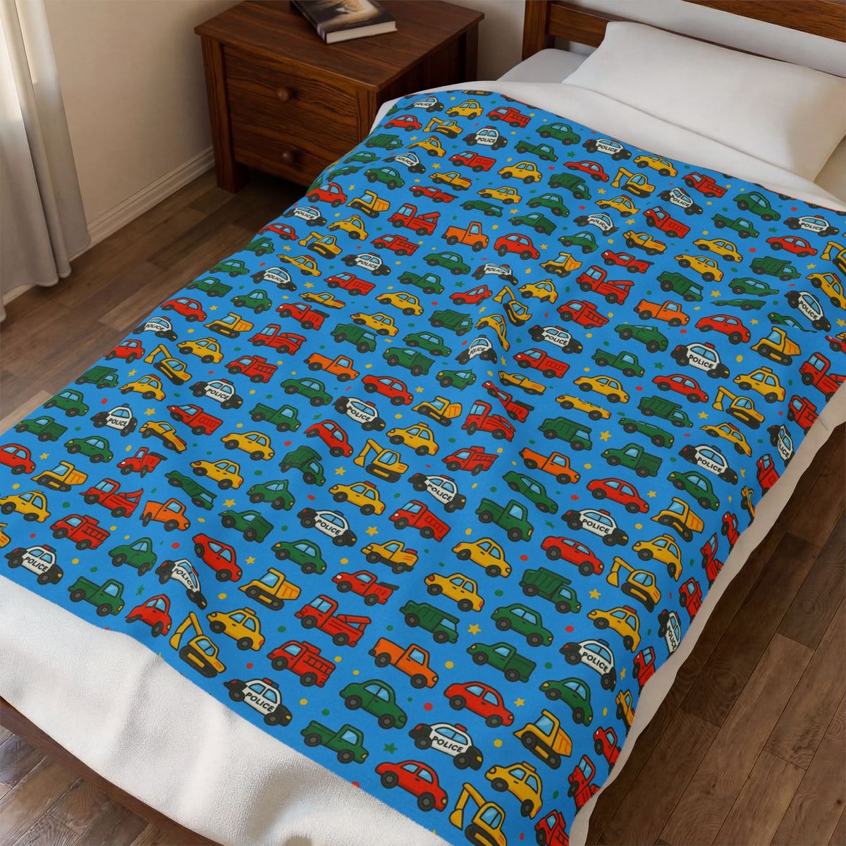 Colorful Toy Cars Pattern Velveteen Plush Blanket | Kids Car Print Throw